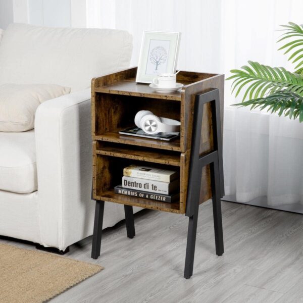 Yaheetech Stackable End Table Set of 2 with Storage - Small Coffee Table with Open Compartments - Industrial Style End Table for Small Spaces in Rustic Brown Finish 2