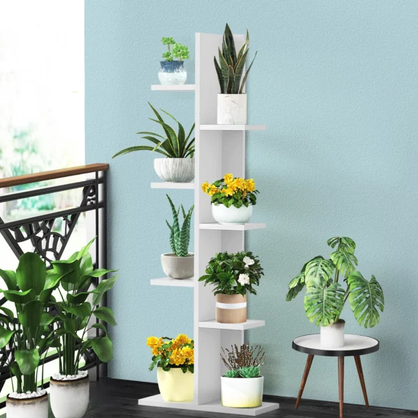 Costway Open Concept Bookshelf Plant Display Shelf Rack Storage Holder - Wooden, White 2