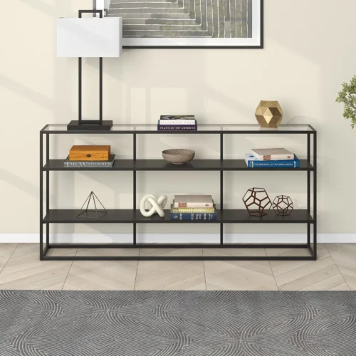 b Modern Evelyn & Zoe Fallon 64-Inch Wide Rectangular Console Table in Blackened Bronze Finish