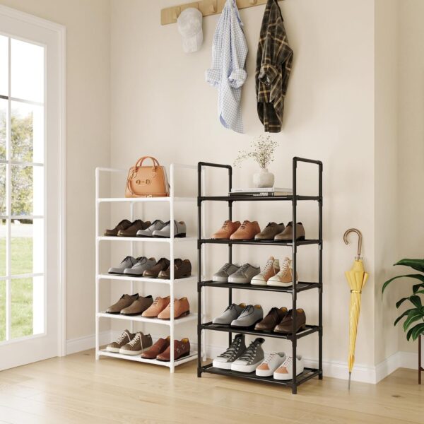Small Shoe Rack - Stackable Shoe Stand Organizer Storage - Narrow Sturdy Shoe Shelf for Closet, Entryway, Hallway - Set of 5 in White 2