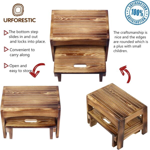 Handcrafted Solid Wood Bed Step Stool - Foot Stool Kitchen Stools - Bed Steps - Small Step Ladder - Bathroom Stools - Burned Finish 2