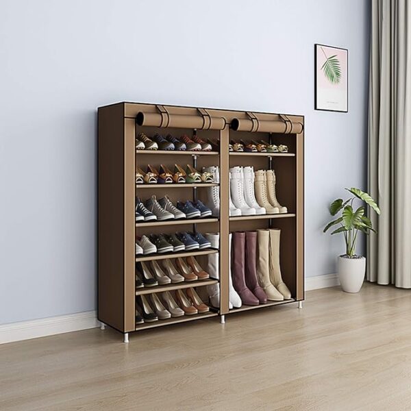 Shoe Rack Shoe Storage Boot Style Holds up to 27 Pairs of Shoes with Non-woven Fabric Cover - Brown 2