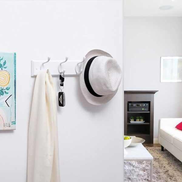 SONGMICS Wall-Mounted Coat Rack - 4 Dual Metal Hooks for Coats, Bags, Keys - Ideal for Entryway, Bedroom, Living Room - White Finish (Model: ULHR23WT) 2