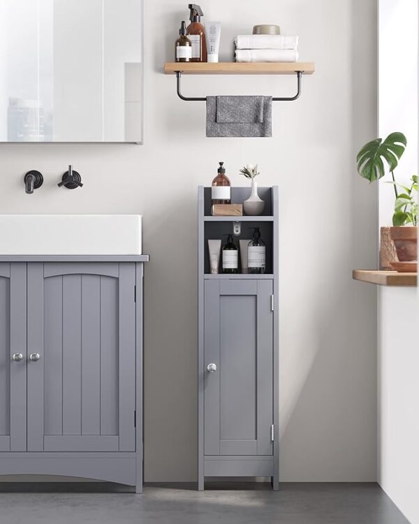 VASAGLE Small Bathroom Storage Corner Floor Cabinet with Door and Shelves - Bathroom Storage Organizer - Narrow Bathroom Toilet Paper Storage Cabinet - Adjustable Shelves - Mystic Gray (Model: UBBC310P36) 2
