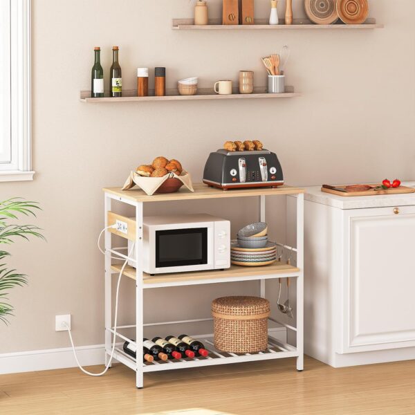 Kitchen Island with Storage - Includes Power Outlet, 3-Tier Coffee Station, and Microwave Stand - Ideal for Home, Kitchen, and Dining Room - White and Natural Finish (Model: WN021ZD01) 4