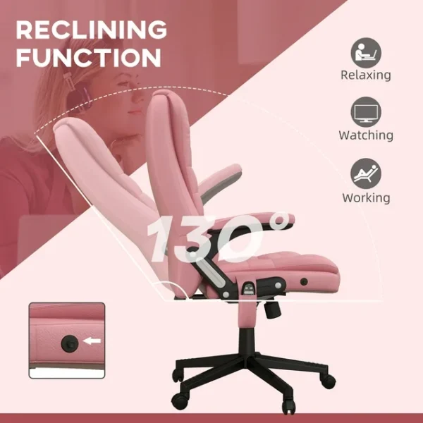 HOMCOM High-Back Vibration Massage Chair - Heating Office Chair in Pink 2
