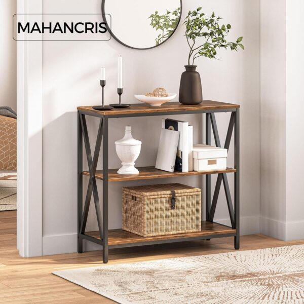 Sofa Table - Industrial Console Table with 3-Tier Narrow Design and Open Shelves - Ideal for Entryway, Hallway, Kitchen, Living Room, and Bedroom - Easy Assembly - Rustic Brown Finish (Model: CTHR8001Z) 2