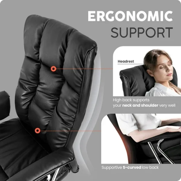 Neo Chair Comfortable PU Leather Office Computer Desk Chair with Recline - Black 2