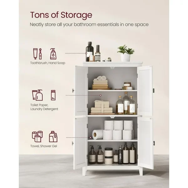 VASAGLE Bathroom Floor Storage Cabinet with 4 Doors - Bathroom Storage Unit Freestanding Cabinet - Adjustable Shelves - 11.8 x 23.6 x 43.3 Inches - White 3