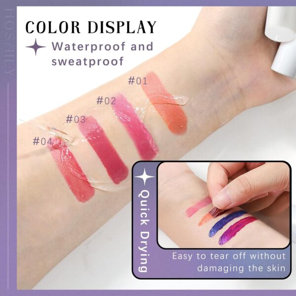 4-Color Peel Off Lip Stain - Tattoo Magic Color Lip Tint in Pink, Red, Nude Matte Shades - Natural Finish Lip Gloss Tear-Off Formula - Waterproof, Long-Lasting, Nonstick Lipstick Makeup Set with 5ML Empty Spray Bottle 2