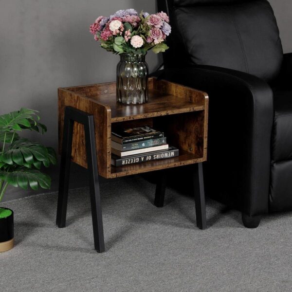 Yaheetech Stackable End Table Set of 2 with Storage - Small Coffee Table with Open Compartments - Industrial Style End Table for Small Spaces in Rustic Brown Finish 3