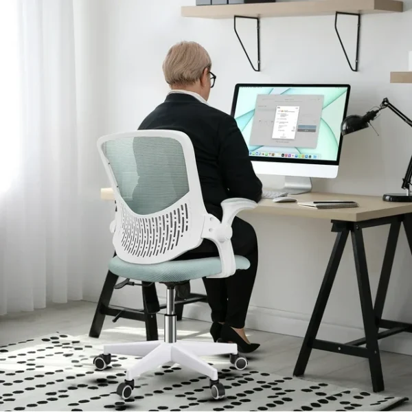 Upgraded Mesh Office Chair - Green Ergonomic Computer Chair with Flip-up Arms and Lumbar Support - Height Adjustable Home Office Desk Chair 3