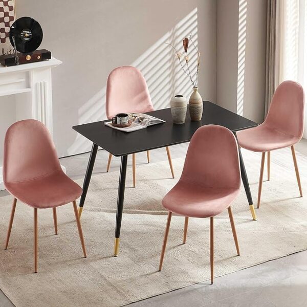 Velvet Dining Chairs Set of 4 - Kitchen Chairs with Metal Legs - Ideal for Living Room, Bedroom, Restaurant - Pink Chairs for Dining Room - Chair Set for 4" 3