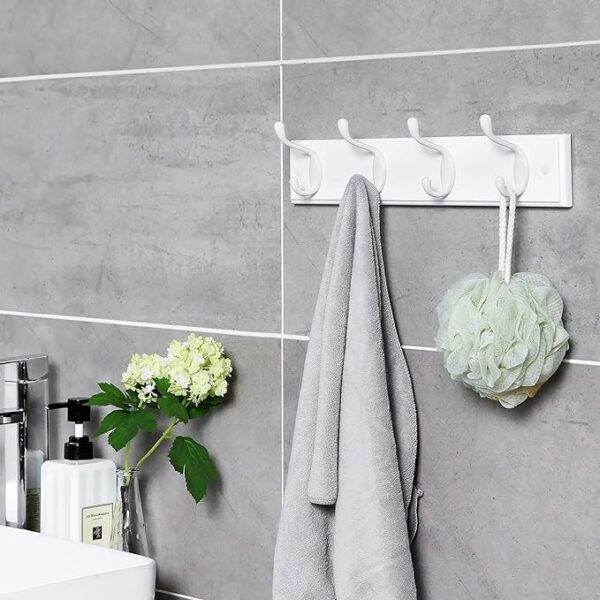 SONGMICS Wall-Mounted Coat Rack - 4 Dual Metal Hooks for Coats, Bags, Keys - Ideal for Entryway, Bedroom, Living Room - White Finish (Model: ULHR23WT) 3