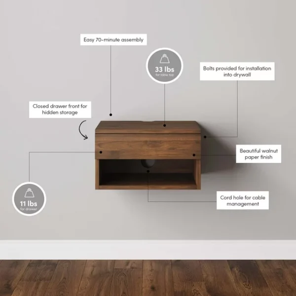 Nathan James Jackson Floating Side Table - Walnut Finish 3