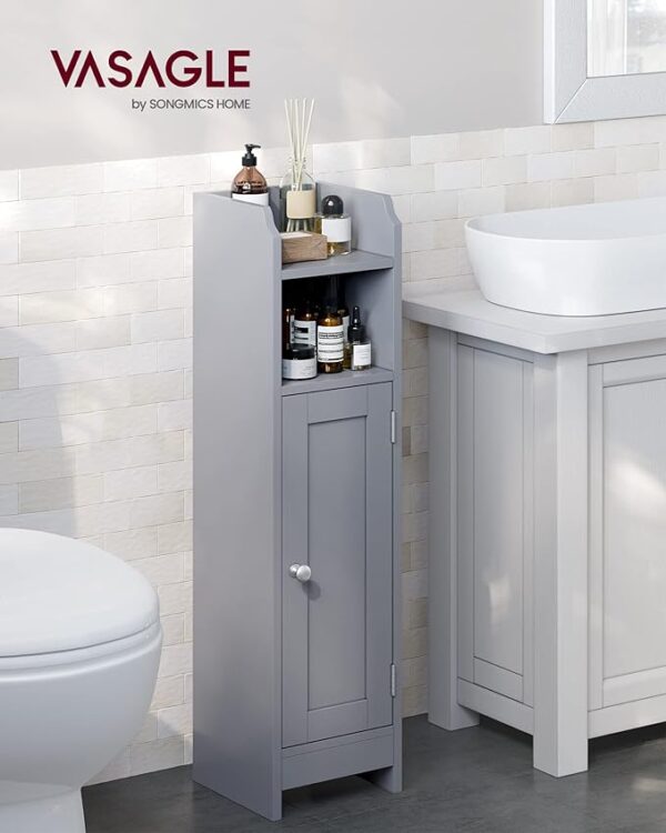 VASAGLE Small Bathroom Storage Corner Floor Cabinet with Door and Shelves - Bathroom Storage Organizer - Narrow Bathroom Toilet Paper Storage Cabinet - Adjustable Shelves - Mystic Gray (Model: UBBC310P36) 3