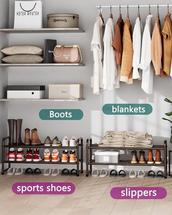 SUFAUY Shoes Rack Shelf for Closet - Metal Stackable Shoe Storage Organizer - 2-Tier Wire Grid - Rustic Bronze 3