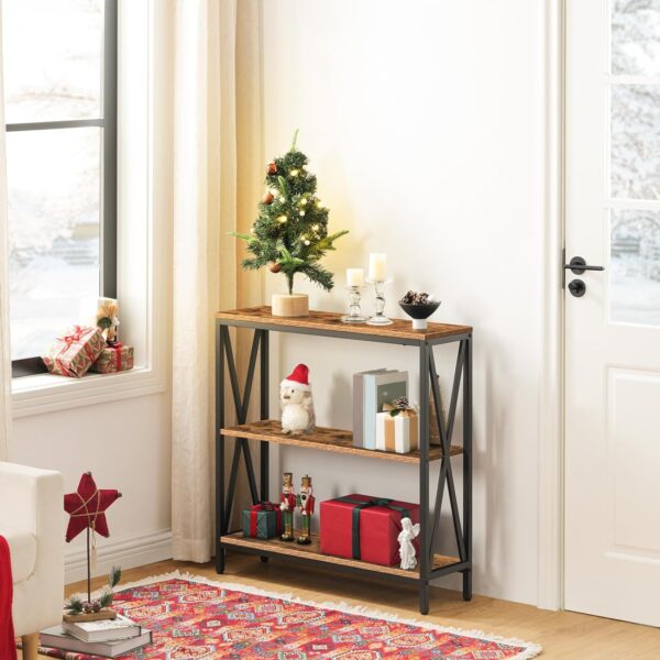 Sofa Table - Industrial Console Table with 3-Tier Narrow Design and Open Shelves - Ideal for Entryway, Hallway, Kitchen, Living Room, and Bedroom - Easy Assembly - Rustic Brown Finish (Model: CTHR8001Z) 3