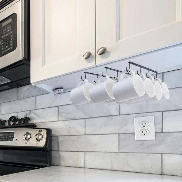 Mkono Under Cabinet Mug Hanger Set of 3 - Metal Mug Hooks Coffee Cup Holder with 12 Hooks, Simple Coffee Mug Organizer for Cabinet Shelf, Modern Mug Storage Display Rack for Kitchen Coffee Bar - Black 3