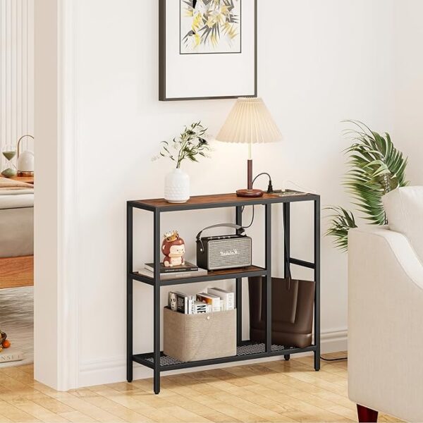 Snughome 31.5" Narrow Console Table with Power Outlets - Entryway Table with 3-Tier Storage Shelves - Thin Sofa Table, Side Table, Hallway Table for Living Room, Hallway, Foyer, Couch 3