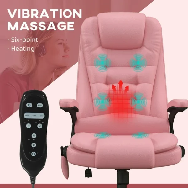 HOMCOM High-Back Vibration Massage Chair - Heating Office Chair in Pink 3