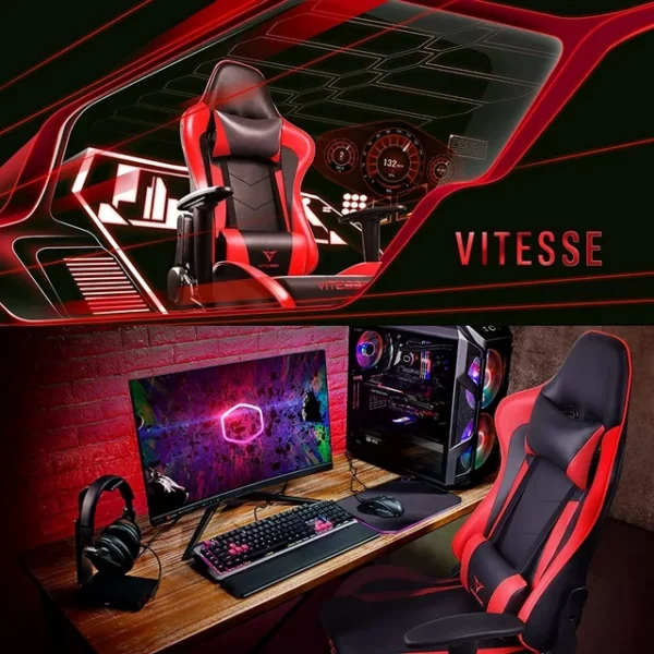 Vitesse Gaming Chair 2022 - Racing Style Gamer Chair for Teens - Comfortable High Back Game Chair with Lumbar Support and Headrest - Computer Desk Chair with Height Adjustable Swivel - Office Chair 3