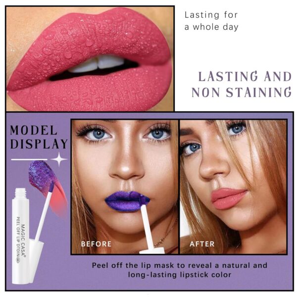 4-Color Peel Off Lip Stain - Tattoo Magic Color Lip Tint in Pink, Red, Nude Matte Shades - Natural Finish Lip Gloss Tear-Off Formula - Waterproof, Long-Lasting, Nonstick Lipstick Makeup Set with 5ML Empty Spray Bottle 4