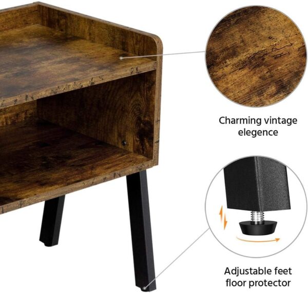 Yaheetech Stackable End Table Set of 2 with Storage - Small Coffee Table with Open Compartments - Industrial Style End Table for Small Spaces in Rustic Brown Finish 4