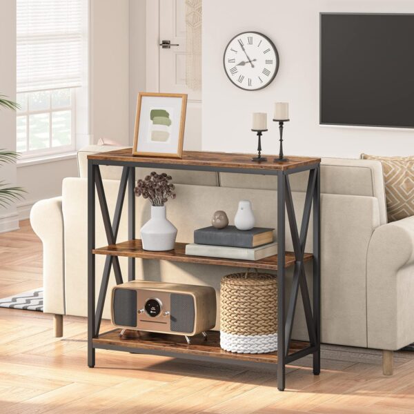 Sofa Table - Industrial Console Table with 3-Tier Narrow Design and Open Shelves - Ideal for Entryway, Hallway, Kitchen, Living Room, and Bedroom - Easy Assembly - Rustic Brown Finish (Model: CTHR8001Z) 4