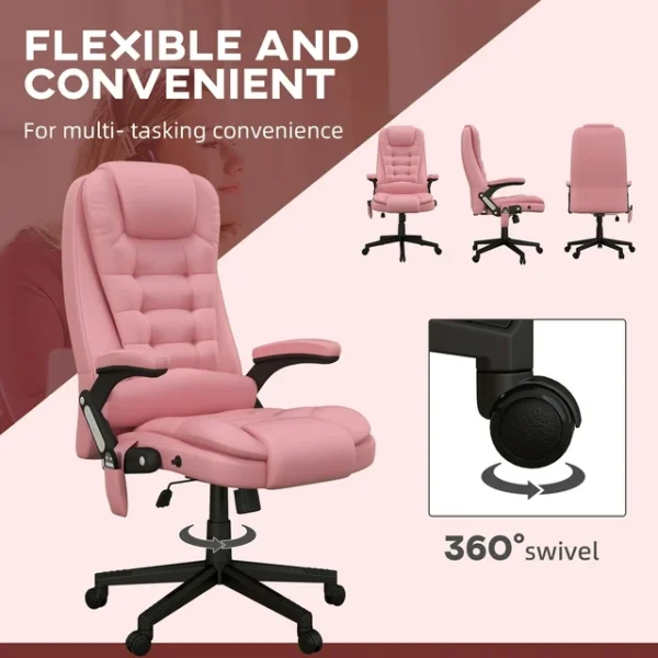 HOMCOM High-Back Vibration Massage Chair - Heating Office Chair in Pink 4