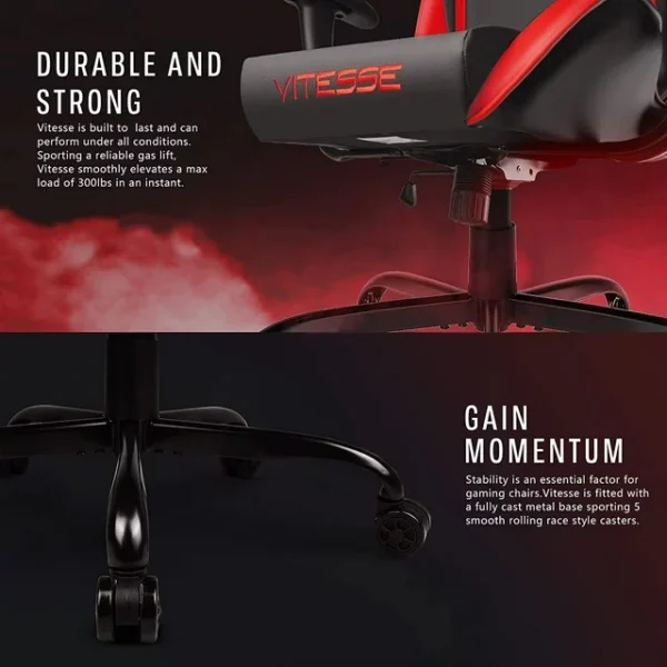 Vitesse Gaming Chair 2022 - Racing Style Gamer Chair for Teens - Comfortable High Back Game Chair with Lumbar Support and Headrest - Computer Desk Chair with Height Adjustable Swivel - Office Chair 4