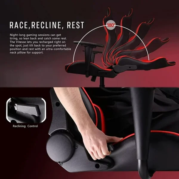 Vitesse Gaming Chair 2022 - Racing Style Gamer Chair for Teens - Comfortable High Back Game Chair with Lumbar Support and Headrest - Computer Desk Chair with Height Adjustable Swivel - Office Chair 5