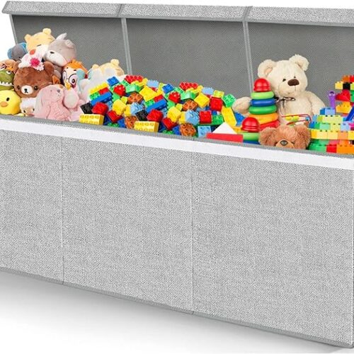 Pantryily Extra Large Toy Box - Collapsible Kids Toy Chest Organizer for Nursery, Playroom, Office - Grey, 35.8"x12.6"x16
