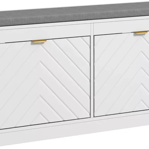 a Shoe Bench - Entryway Bench with 2 Flip Drawers, Seating Cushion, and 2 Vents