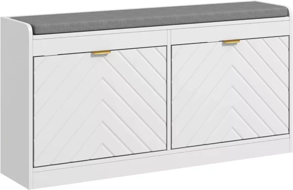 Shoe Bench - Entryway Bench with 2 Flip Drawers, Seating Cushion, and 2 Vents 1