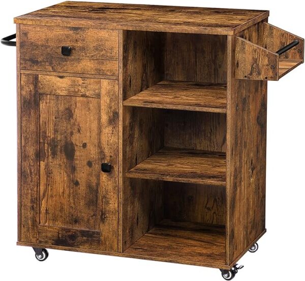 HOOBRO Kitchen Island, Storage Cabinet with Drawer, Kitchen Cart with Spice and Towel Rack, Space-Saving Design, Easy Assembly, for Living Room, Rustic Brown BF12ZD01 1