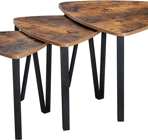 VASAGLE Nesting Coffee Tables, End Tables Set of 3 for Living Room or Bedroom, Industrial Small Stacking Side Tables with Metal Frame for Couch, Rustic Brown and Black - ULNT13X, 23.1 x 23.1 x 17.7 Inches