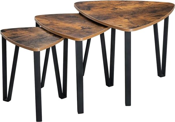 VASAGLE Nesting Coffee Tables, End Tables Set of 3 for Living Room or Bedroom, Industrial Small Stacking Side Tables with Metal Frame for Couch, Rustic Brown and Black - ULNT13X, 23.1 x 23.1 x 17.7 Inches 1