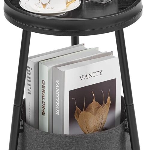 LEMONDA Small Round End Table - 2 Tier Round Side Table with Storage Basket - 11.8”D*17.8”H Small Round Table - Sofa Side Table - Small Round Nightstand for Living Room Bedroom