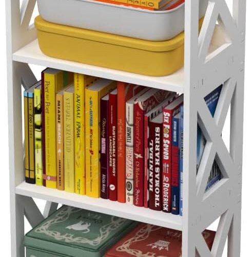 Rerii White Small Bookcase & Bookshelf - 4 Tier Book Organizer Storage Shelf for Kids - Display Rack & Open Shelves Table for Bathroom, Living Room, Bedroom, Office - Compact Bookshelves