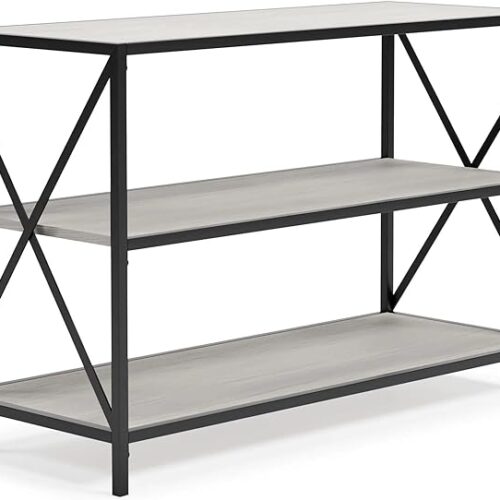Signature Design by Ashley Bayflynn Modern Industrial 2 Shelf Bookcase - White & Black, Stylish Storage Solution