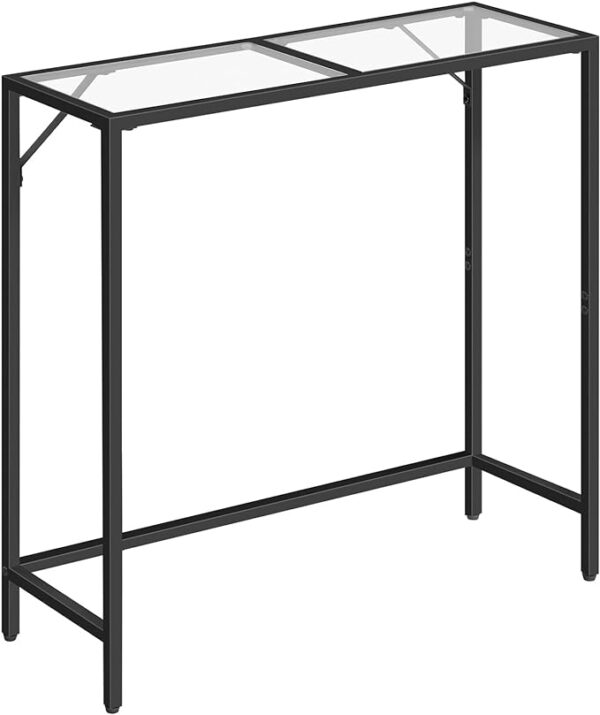 MAHANCRIS 27" Narrow Console Table, Tempered Glass Entryway Table with Metal Frame, Adjustable Feet, Industrial Style for Entrance, Living Room, Hallway, Balcony - Black CTH68B01 1