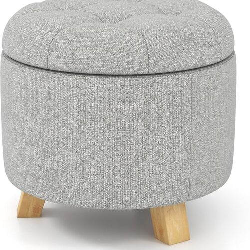 a GOFLAME Round Storage Ottoman with Removable Lid - Fabric Upholstered, Solid Wood Legs, Modern Multifunctional Sofa Foot Rest Stool, Extra Seating for Living Room, Bedroom, Entryway
