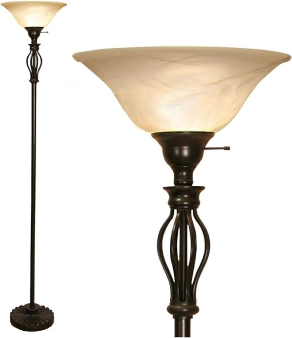 LIGHTACCENTS Bronze Floor Lamp with Alabaster Glass Bowl Shade - Torchiere Floor Lamp, Tall Traditional Iron Scrollwork Lamp for Living Room Decor 1