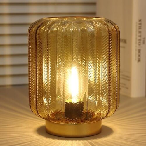 a WESJO Battery Operated Lamp, Modern Glass Table Lamp, Cordless Bedside Lamps with LED Bulb, Decorative Battery Powered Lamp for Living Room, Bedroom, Desk, Home - Gold