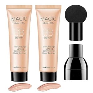 Sulily 2 Pcs BB Cream Full Coverage Foundation, Hydrating Natural Flawless Concealer, Clean Nude Makeup Base, Color Correcting Oil-Free BB Cream for Light Skin Tone