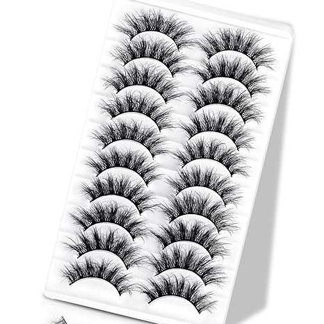 10 Pairs Soft Mink False Eyelashes - Natural-Looking Eye Lashes with Full Bouncy Volume & Curl - Synthetic, Reusable Beauty Accessory