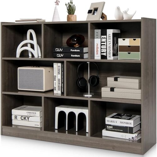 a The Tangkula 8-Cube Bookcase offers a versatile storage solution for various spaces in your home. With its wood construction and modern design, it adds functionality and style to any room, whether it's your living room, study, or reading nook.