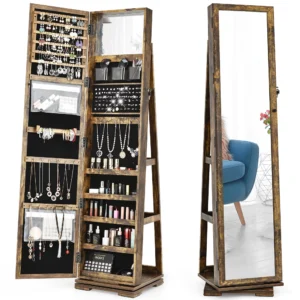 Costway 360-Degree Rotatable Jewelry Cabinet Armoire 2-in-1 Lockable Mirrored Coffee Table