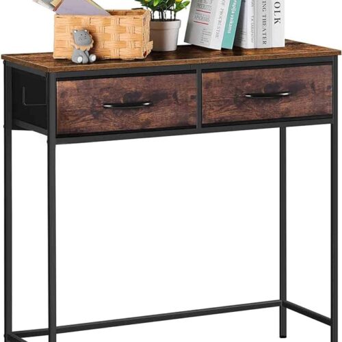 Small Entryway Table with 2 Drawers - Console Table with Storage - Rustic 31.5" Narrow Sofa Table - Entrance Table for Hallway, Living Room, Foyer - Behind Couch Table with Storage and Fabric Drawers